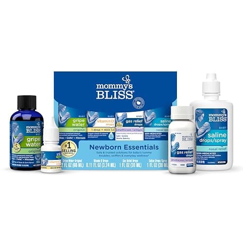 Mommy's Bliss 4-Piece Newborn and Baby Essentials Kit - With Gripe Water, Gas Relief Drops, Vitamin D 400IU, and Saline Drops/Spray - The Perfect Baby Gift. - Image 1