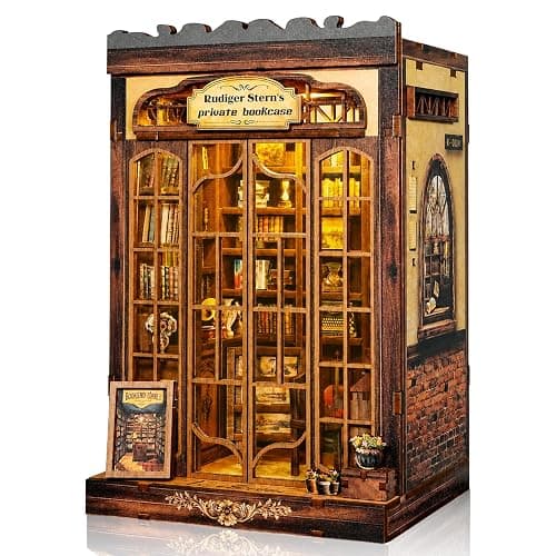 CRIOLPO Kit de coin livre pour adultes – Puzzle 3D en bois miniature à faire soi-même – Bibliothèque privée de Rudiger - Image 1