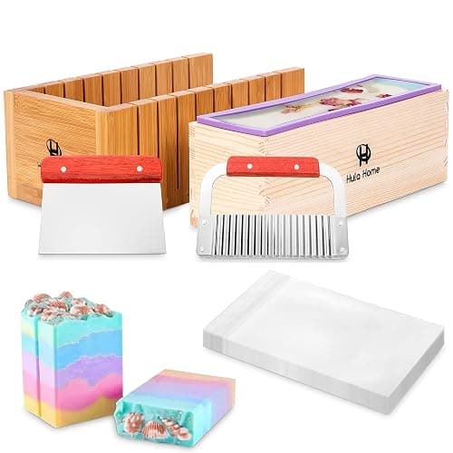 Hula Home Premium Soap Making Kit - 44oz Purple Silicone Mold with Wooden Box, Cutter, Measuring Tools and 100 Bags - Ideal for Adults, Melt and Pour or Cold Process Soap - Soap Mold w/Cutter Box - Image 1