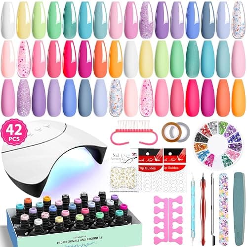 VANREESA 42 Pcs Gel Nail Polish Kit with U V Light 24 Popular Colors Gel Polish Nail Kit Green Blue Purple Pink Orange Complete Nail Kit with Manicure Tools Gifts for Women Girls - Image 1