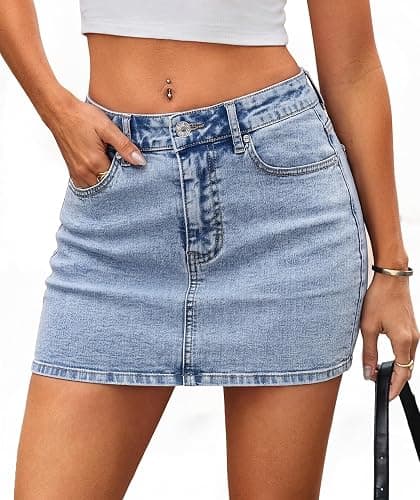 LOLILRSD Denim Skirt Mini Low Rise Jean Skirt for Women Y2K with Pockets | Stretch Denim for a Flattering Fit, Deep Pockets Hold Your Phone, Easy to Style for Everyday Wear, Y2K Looks & Going Out - Image 1