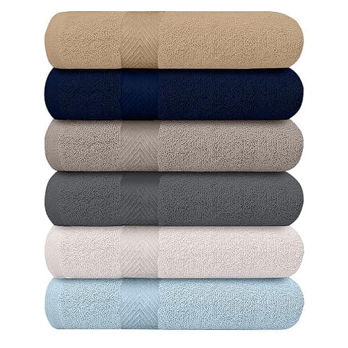 KAHAF Collection 6-Pack Bath Towels - Lightweight - Extra Absorbent - 100% Cotton - Shower towels (Multi, 27 inchesx54 inches) - Image 1