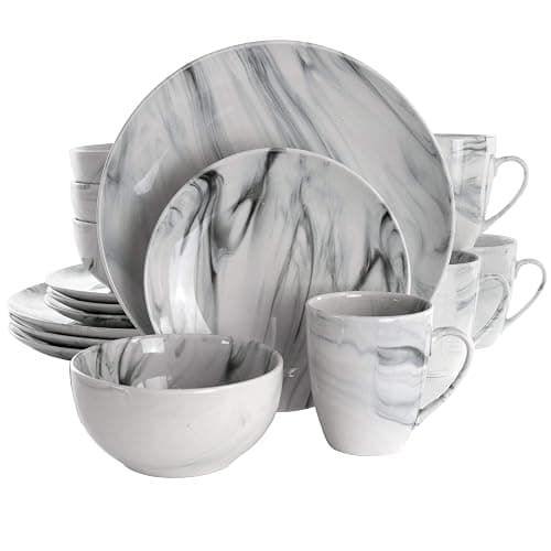 Elama Fine Marble 16 Piece Stoneware Dinnerware Set in Black and White - 16 Piece - Black and White Marble - Image 1