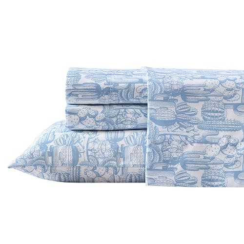 Wrangler - Queen Size Sheet Set, Ultra-Soft & Wrinkle-Resistant Bedding for Year Round Comfort, Deep Pockets, Bed Sheets with Matching Fitted Sheet & Pillowcases (Cactus Toile Blue) - Image 1