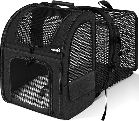 Pecute Pet Carrier Backpack, Large Cat Carrier Backpack, Expandable Cat Backpack with Breathable Mesh for Medium Large Cats, and Small Dogs, Dog Backpack Carrier for Travel Hiking Black - Image 1