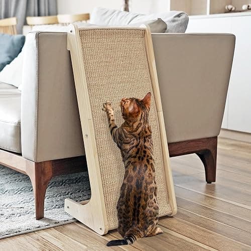 PETKARAY Cat Scratcher, Cat Sisal Scratching Ramp, L Shape Cat Scratch Pad for Indoor Cats, Wall Furniture Protector with Catnip Large - Image 1