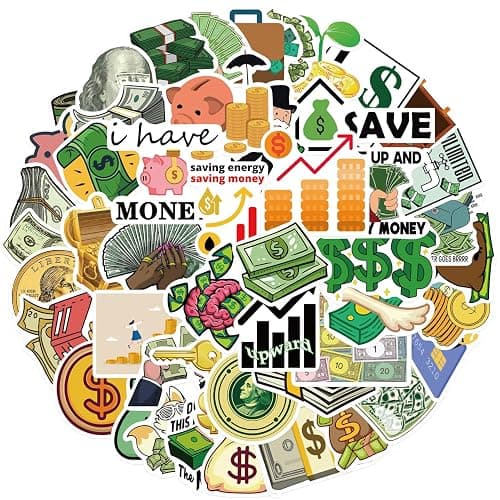 50 PCS Funny Money Stickers for Teen, Vinyl Water Bottles Waterproof Sticker for Laptop Guitar Scrapbook Skateboard Stickers (Coin) - Image 1