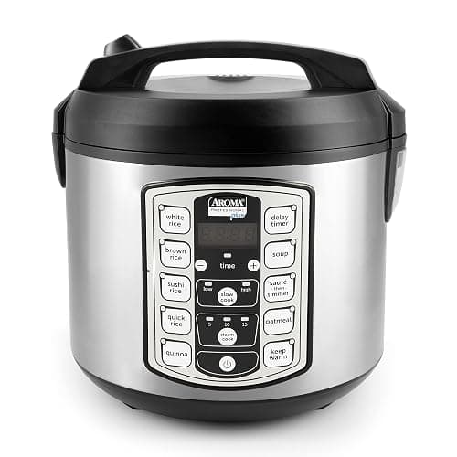 Aroma Housewares Professional Plus ARC-5000SB 20 Cup (Cooked) Digital Rice Cooker, Food Steamer, Slow Cooker, Stainless Exterior/Nonstick Pot, Silver, Black, 10-cup uncooked/20-cup cooked/4QT - Image 1