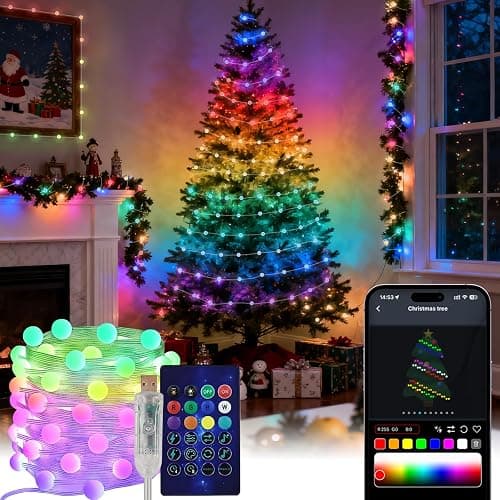 Super RGB Color Changing Globe String Lights, 33ft Smart Fairy String Lights with APP Control, Mini Ball LED Twinkle Lights Hanging for Indoor Outdoor Bedroom Party Garden Camping Christmas Decoration - Image 1