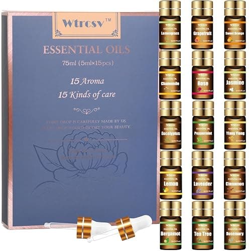Wtrcsv Essential Oils Set - Top 15 Scents for Diffuser, Humidifier, Home Care, Aromatherapy, Massage, Candle & Soap Making - Nice Gift for Family & Friends - Image 1