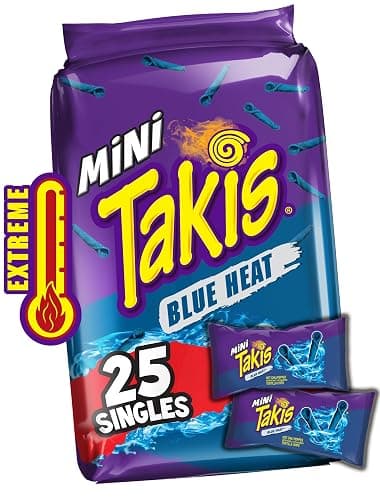 Takis Blue Heat Mini 25-Pack 1.23 oz Bite Size Extreme Spicy Hot Chili Pepper Rolled Corn Tortilla Chips - Image 1