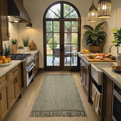 Collive 3x5 Small Area Rugs, Machine Washable Natural/Green Rug Modern Braided Kitchen Rugs, Neutral Reversible Throw Carpet Farmhous Woven Rug for Entryway Indoor Nursery Mudroom Living Room - Image 1