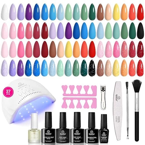 Beetles Gel Nail Polish Kit with Uv Light - 37Pcs 25 Colors Pink Red Blue Purple Green Gel Polish Starter Kit Energetic Moves for Beginners with Everything Nails Manicure Tools Gifts for Women Girls - Image 1