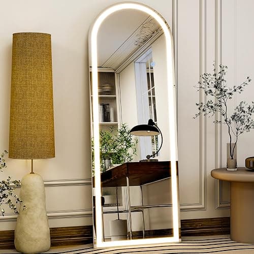 GLSLAND 20"x56" Arched LED Full Length Mirror with Lights – Wall Mounted or Standing Full Body Mirror for Bedroom/Cloakroom – Dimmable with 3 Color Lighting Modes - Image 1
