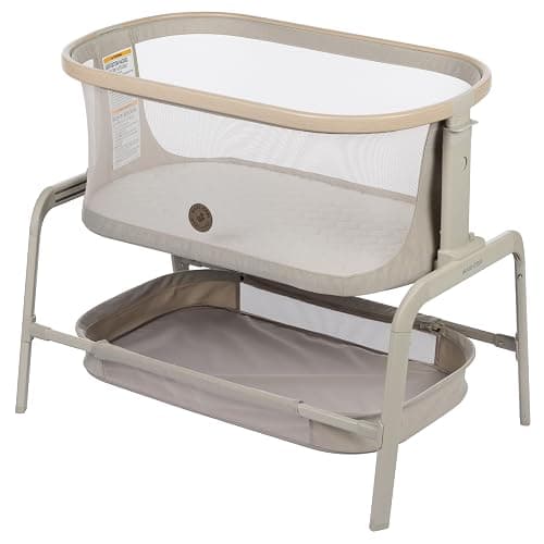 Maxi-Cosi Iora Baby Bassinets Bedside Sleeper, Portable Bassinet, Infant Bedside Sleeper Crib, Height Adjustable, Breathable Mesh, Large Storage Basket, Classic Oat - Classic Oat - Bassinet - Image 1