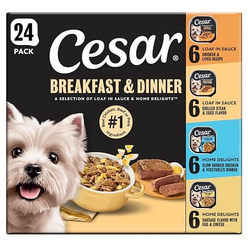 Cesar Wet Dog Food Home Delights & Classic Loaf in Sauce, Breakfast & Dinner Variety Pack, 3.5 oz. Trays, 24 Count (Pack of 1) - Image 1