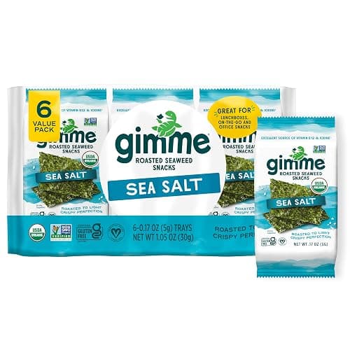 Gimme 6 CT Sea Salt Organic Roasted Seaweed Snacks, 5g, 0.17oz | Keto, Vegan, Gluten Free, Great Source of Iodine & Omega 3’s, Healthy On-The-Go Snack for Kids Adults - Image 1