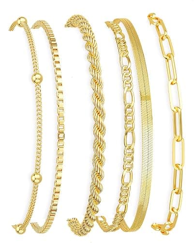 DEARMAY Gold Bracelets for Women Waterproof, 14K Gold Plated Jewelry Sets Trendy Thin Dainty Stackable Cuban Link Paperclip Chain Bracelet Pack Fashion Accessories Gifts for Womens - Image 1
