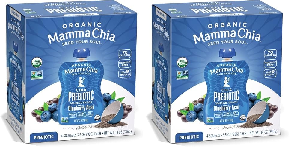 Mamma Chia Organic Prebiotic Squeeze Snack, Blueberry Acai, Fiber-Rich Prebiotic Gut Support, USDA Certified Organic, Non-GMO, Vegan, Gluten Free, 14 Ounce (Pack of 6) (Pack of 2) - Image 1