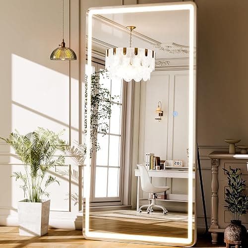 GLSLAND LED Full Length Mirror 71x32 inch Oversized Body Mirrors with Lights Wall Mounted Hanging Floor Standing Mirror for Bedroom, Living Room, Cloakroom, White - Image 1