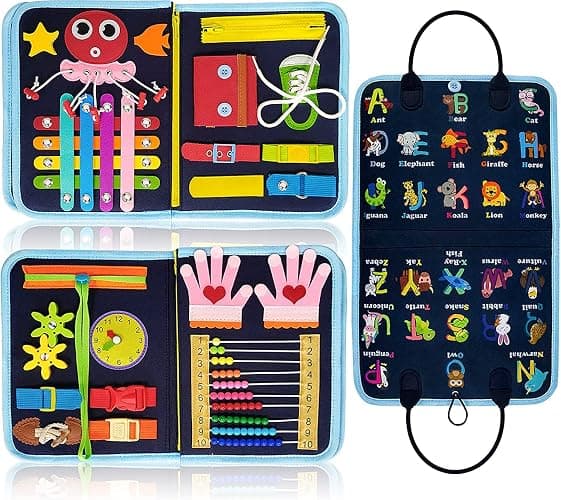 Gojmzo Busy Board Montessori Toys for Toddler Boys & Girls Gifts, Sensory Toys for Toddlers, Educational Travel Preschool Activities Learning Alphabet Count Fine Motor Skills - Image 1