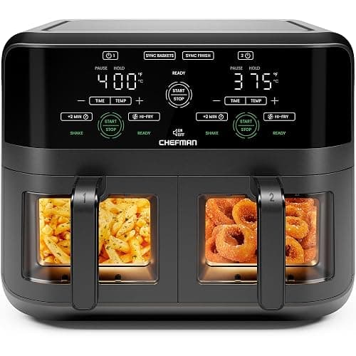 CHEFMAN 6 Quart Dual Basket Air Fryer Oven with Easy View Windows, Sync Finish, Hi-Fry, Auto Shutoff, 2 Independent 3Qt Nonstick Dishwasher Safe Frying Baskets, Digital Double Air Fryer - Black - Image 1