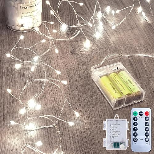 Outdoor Fairy Lights Battery Operated, Twinkle String Lights with Remote, 5 Feet 60 LEDs Firecracker Starry Lights for DIY Wreath Wedding Party Bedroom Mason Jar Holiday Christmas, Pure White - Image 1