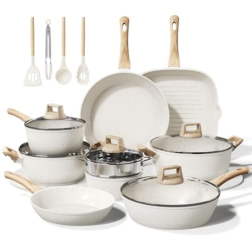 Bazova 24 Pcs Pots and Pans Set Non Stick Ceramic Cookware Set,Healthy Non Toxic Kitchen Cookware Sets with Large Capacity,Induction Compatible,PFAS/PTFE/PFOA/PFOS Free,Cream White - Image 1