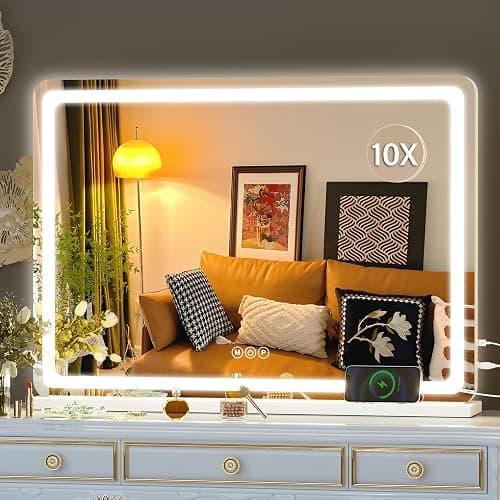 Hasipu Vanity Mirror with Lights, 70 x 50cm LED Makeup Mirror, Lighted Make up Mirrors with Dimmable 3 Modes, Touch Screen Control Vanity Mirrors Round White - Image 1