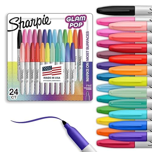 Sharpie Glam Pop Permanent Markers Fine Tip Marker Set Coloring Art Drawing Writing Markers Assorted Colors 24 Count - Image 1