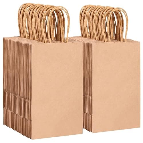 OUTUXED 150pcs Brown Paper Gift Bags, 5.25x3.2x8in Small Paper Bags with Handles Bulk for Shopping, Birthday, Wedding, Merchandise and Business Party (Kraft) - Image 1