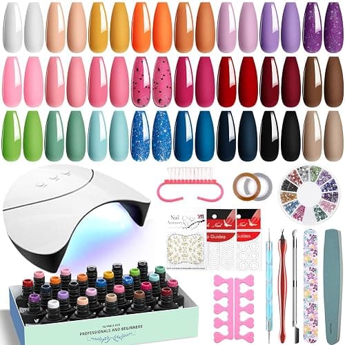 VANREESA Gel Nail Polish Set with Lamp Starter Kit 24 Colours Gel Nail Kit with U V Light Red Pink Blue Gels Polish Set with Base Top Coat Nails Salon Set Gifts for Women - Image 1