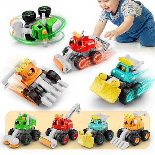iPlay, iLearn Stunt Construction Trucks for Toddlers 1-3, Baby Friction Car | Kids Pull Back Push Go Vehicle Set, Boys Digger Roller Dump Truck, Birthday Gift for 12 18 Months, 2 3 4 5 One Yrs Girl Child - Image 1