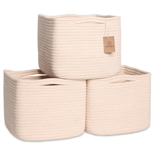 NaturalCozy Storage Cubes 9”x9”x7”Cotton Rope Woven Baskets for Organizing 3-Pack | 9 Inch Cube Storage Bin | Small Basket for Shelf Nursery, Pantry, Decorative Plant, Bathroom Closet, Toy Gift - Image 1