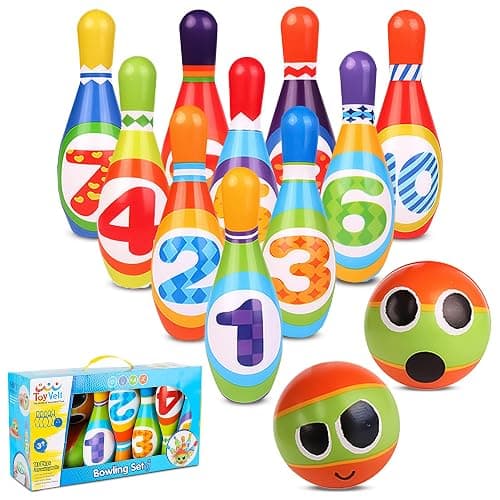 ToyVelt Kids Bowling Set - with 10 Bowling Pins & 2 Balls - Educational Early Development Indoor & Outdoor Games Set - for Toddlers & Infants Boys & Girls Ages 3,4,5-12 Years Old - Image 1
