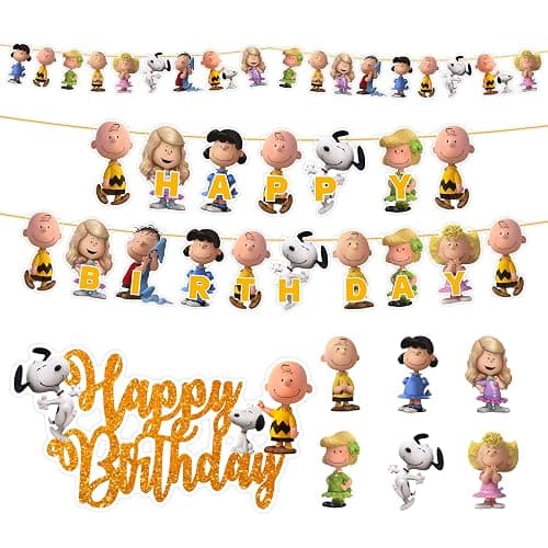 Charlie Broown Theme Birthday Party Supplies Decorations Set, Cartoon Inspired Party Decor with Banner, Cupcake Toppers, Table Decorations for Birthday Celebration and Party Events - Image 1