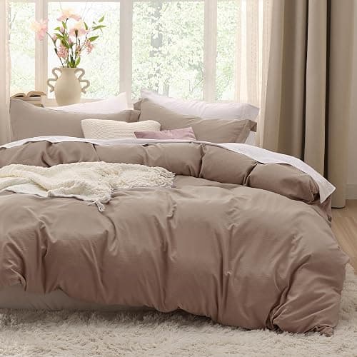 Bedsure Khaki Duvet Cover King Size - 3 Pieces Prewashed Cotton-Like Extra Soft Bedding Set, Includes 1 Duvet Cover 104x90 Inches with Zipper Closure & 2 Pillow Shams, Comforter Not Included - Image 1