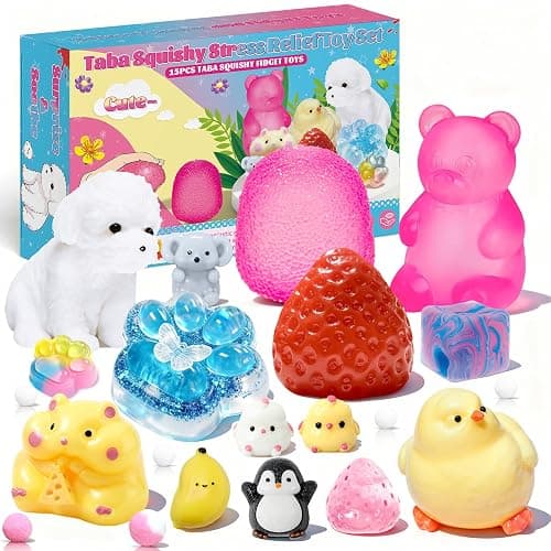 15Pcs Taba Squishies Kit, Squishies Fidget Toys, Including Strawberry, Cat Paw, Hamster Toy, Stress Relief Toys Party Favors for Kids 4-8 8-12, Sensory Toys Birthday Easter Gifts - Image 1