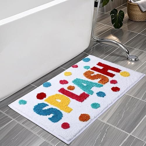 HAIWAOO Splash Bathroom Rug 17x24, Soft Colorful Letter Bath Mat, Absorbent Microfiber Bath Rug with Non Slip Backing, Machine Washable Rug for Kids and Family Bathroom, Tub, Shower, Sink - Image 1