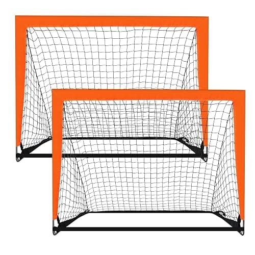 Theresduet 2 Pack 4’ x 3’ Size Portable Kid Soccer Goals for Backyard, Indoor and Outdoor Pop Up Soccer Goals, Orange, Theresduet - Image 1