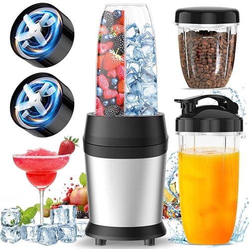 Colarlemo 12-Piece Smoothie Blender Maker 25,000 RPM Personal Blender for Ice Crushing Smoothies & Frozen Drinks Nuts with 23oz, 32oz, 37oz Portable Cups Two 6-Leaf Stainless Steel Blades, Silver - Image 1