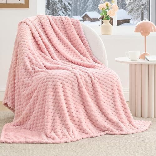 BEDELITE Fleece Decorative Blanket - 3D Jacquard Pink Throw Blankets for Women's Couch & Bed, Soft and Cozy Warm Plush Fluffy Blanket, Cute Birthday Gift for Women, 50x60 Inches - Image 1