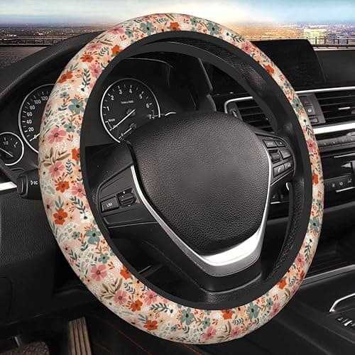 FJyuanqi Retro Pigeon Flower Floral Steering Wheel Cover Universal Car Interior Accessories for Women Men 15 Inch Anti Slip Breathable Odorless Neoprene Decor Car SUV Sedan Vans Truck Protector - Image 1