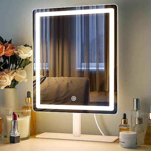 Sucedey Vanity Mirror with Light, LED Makup Mirror, 3-Color Lighting & Brightness Adjustment, Angle Adjustment, Gift Packaging (25x30cm, White) - Image 1