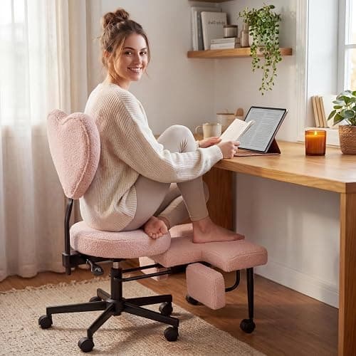 NYPOT Kneeling Chair with Back Support, Criss Cross with Foot Rest & Wheels | Armless Home & Office Chair for ADHD, 3-Way Adjustable: Foot Rest, Back Support & Seat Tilt, up to 200 lbs, 5-Yr Warranty - Image 1