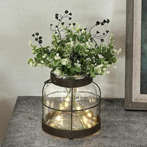 Vintage Glass Farmhouse Vase, Rustic Lantern Decor with Plants Flowers Lights Vintage Style Vases for Home Decor Floral Arrangement Hostess Gift - Image 1