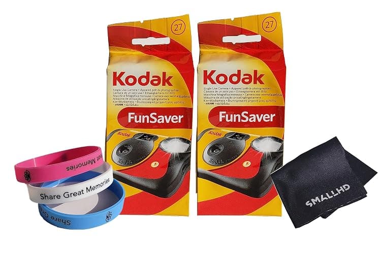 Kodak FunSaver Disposable Single Use Camera 800 ISO 35mm with Flash 27 Exposures Plus 100% Silicone Wrist Band and a Microfiber Cleaning Cloth (2 Pack) - Image 1