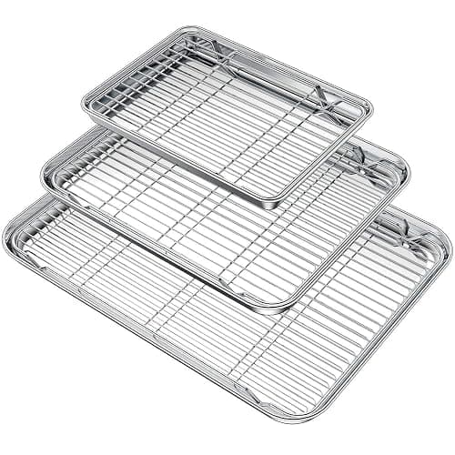 Wildone Baking Sheet with Rack Set (3 Pans + 3 Racks), Stainless Steel Baking Pan Cookie Sheet with Cooling Rack, Non Toxic & Heavy Duty & Easy Clean - Image 1