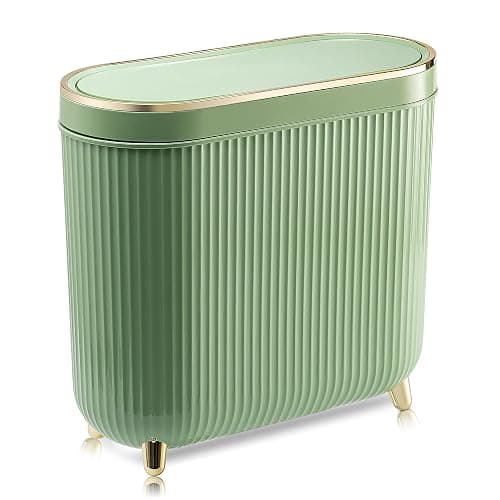 Supteron Bathroom Trash Can with Lid 3.2 Gallon Narrow Trash Can Small Plastic Trash Bin 12 Liter with Press Type Lid for Bedroom Bathroom, Mint Green - Image 1