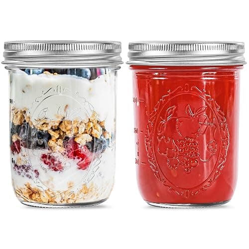 Miuyhji 16 oz Wide Mouth Glass Mason Jars with Lids, 2 Pack for Canning | Embossed measurement marks and wide mouths make filling easier for overnight oats, pickling, preserving, and meal prep - Image 1